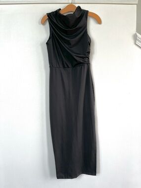 Mirol Sleeveless Black Cowl Neck Midi Dress